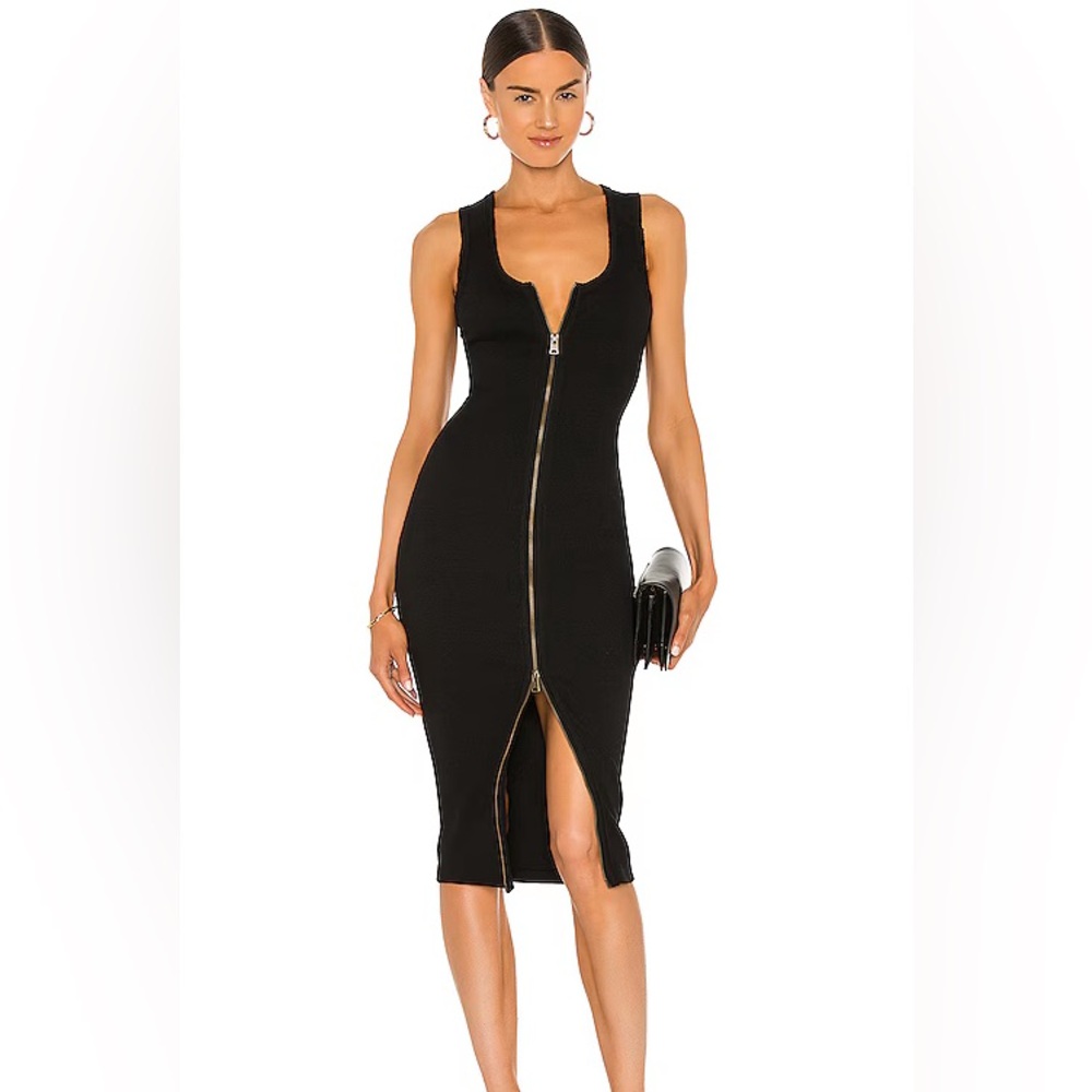 NEW Alicia ALLSAINTS Dress Black Medium 6 midi zipper ribbed all saints bodycon